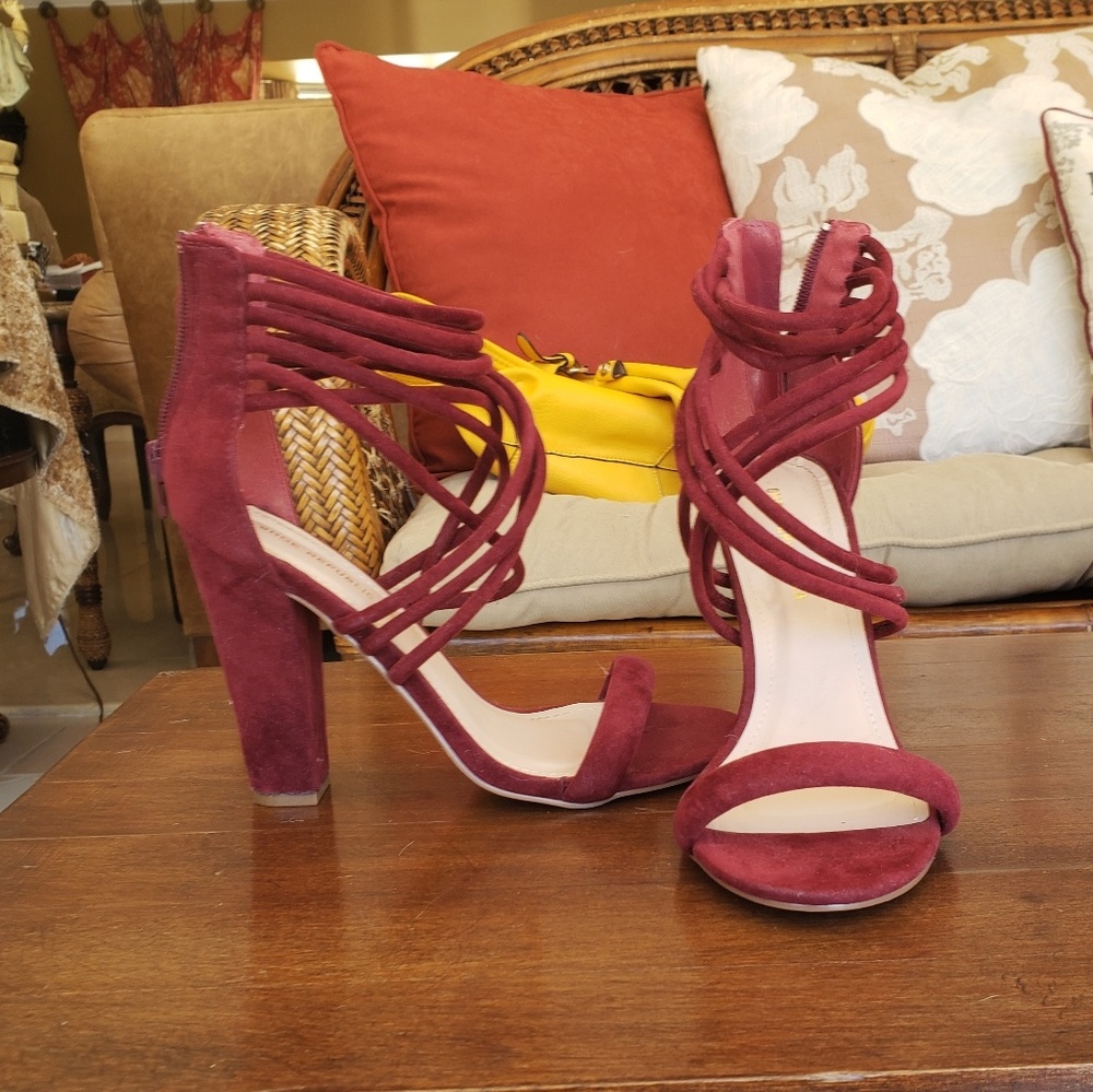 Sexy strappy maroon high heels
